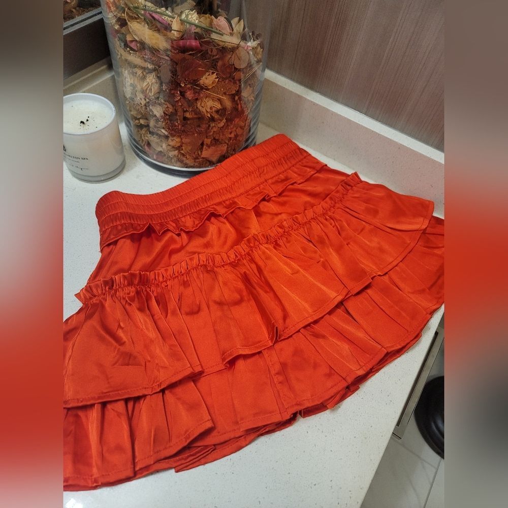Vibrant Orange Ruffled Mini Skirt
